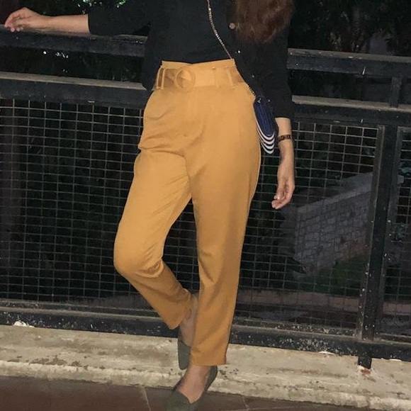 Pants with belt/ Colour- Mustard - Picture 2 of 4